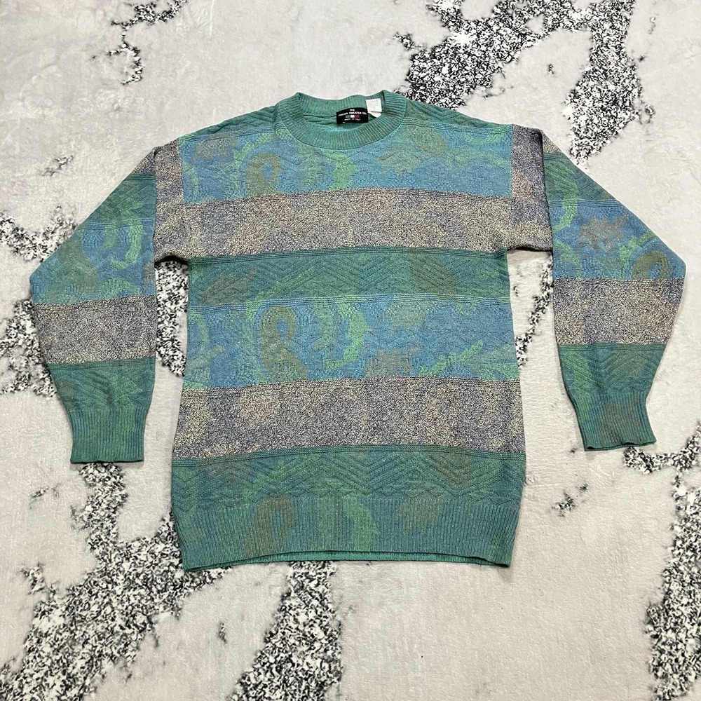 Italian Sweater Co Made In Italy Cotton Acrylic Sweater Mens Size M Abstract Vtg